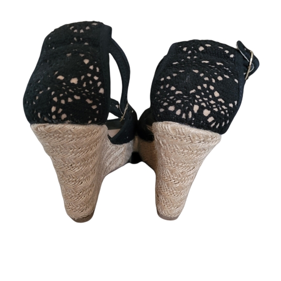 Just fab espadrille wedge sandles shoes with ankle strap size 6.5 4"heel  black - Picture 4 of 7